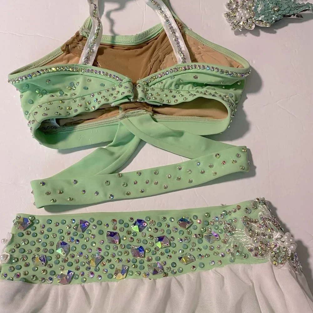 Solo custom dance costume 2 piece mint green bling lyrical contemporary LC child